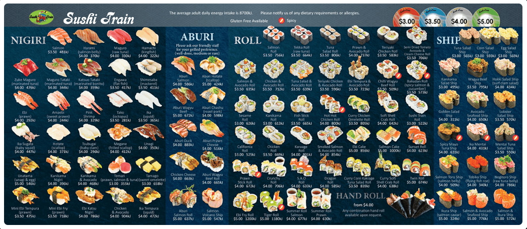 Sushi Train Restaurant Menu Prices & Locations in Australia - Cmenuguide